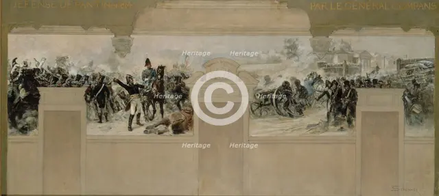Sketch for the town hall at Pantin : Defence of Pantin in 1814 by General Compans, 1886.  Creator: Francois Schommer.