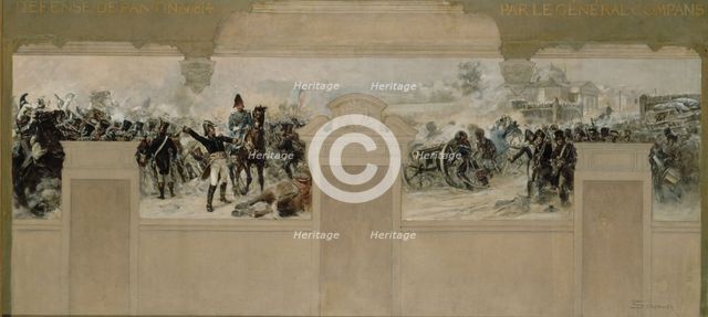 Sketch for the town hall at Pantin : Defence of Pantin in 1814 by General Compans, 1886.  Creator: Francois Schommer.