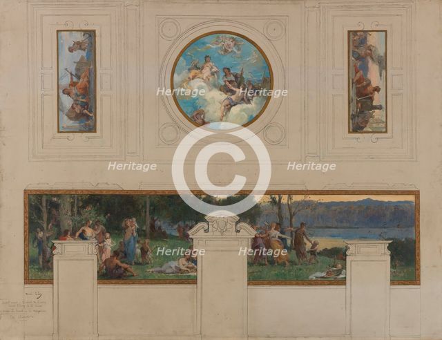 Sketch for the town hall in Pantin: Allegories of the Canal de l'Ourcq, Labour and Navigat..., 1886. Creator: Henri Leopold Levy.