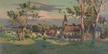 Sketch for the town hall in Thiais: village with a church, c1902. Creator: Paul Leon Felix Schmitt