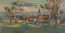 Sketch for the town hall in Thiais: village with a church, c1902. Creator: Paul Leon Felix Schmitt