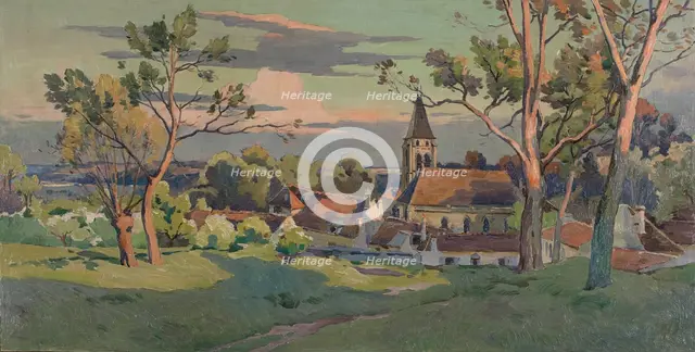 Sketch for the town hall in Thiais: village with a church, c1902. Creator: Paul Leon Felix Schmitt.