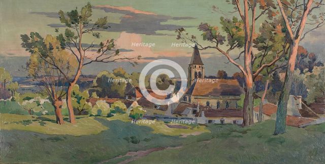Sketch for the town hall in Thiais: village with a church, c1902. Creator: Paul Leon Felix Schmitt.