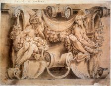 Sketch for a frieze with two cariatides 1546-1554. Artist: Lelio Orsi