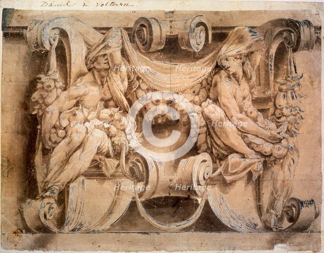 'Sketch for a frieze with two cariatides', 1546-1554.  Artist: Lelio Orsi