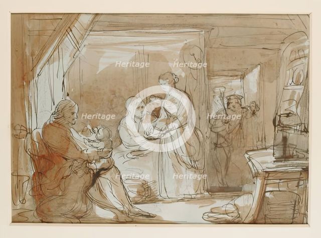 Sketch for a Highland Interior with Figures, c1845. Creator: John Phillip.