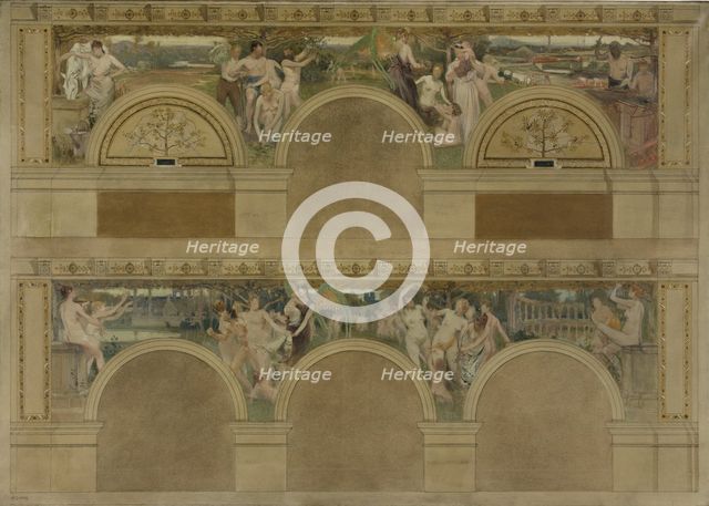 Sketch for a reception room at the Hotel de Ville in Paris: Work, Rejoicings. Charity, 1892. Creator: Eugene Martial Simas.