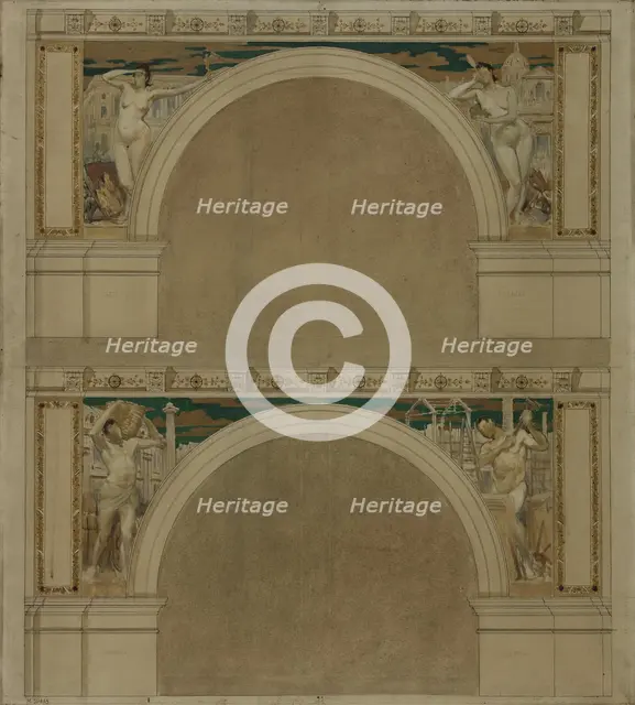 Sketch for a reception room at the Hotel de Ville in Paris: Arts. Science. Trade. Industry, 1892. Creator: Eugene Martial Simas.