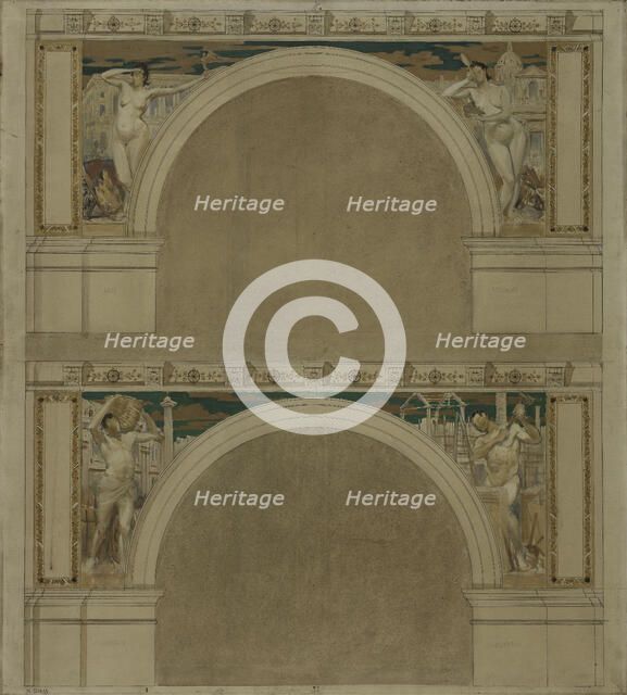 Sketch for a reception room at the Hotel de Ville in Paris: Arts. Science. Trade. Industry, 1892. Creator: Eugene Martial Simas.