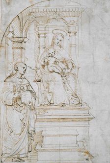 Sketch for an enthroned Virgin and Child with Saint Nicholas of Tolentino, c. 1504. Artist: Raphael (1483-1520)