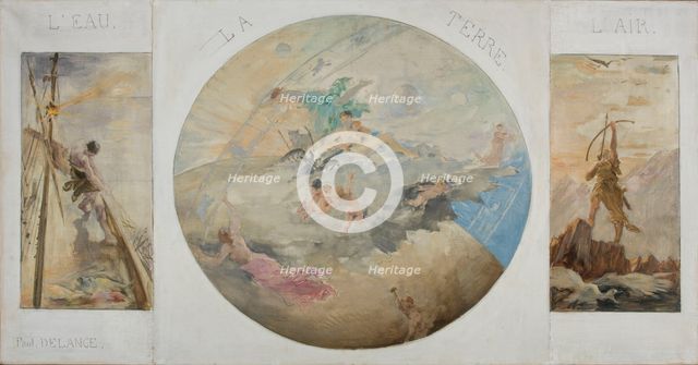 Sketch for dining room in the Hotel de Ville in Paris: Water, Earth, Air, between 1891 and 1892. Creator: Paul Louis Delance.