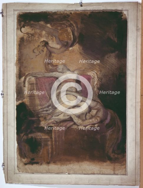 Sketch for 'Dido on the Funeral Pyre' (recto); Erotic Sketch of Man and Woman (verso), c. 1781. Creator: Henry Fuseli.