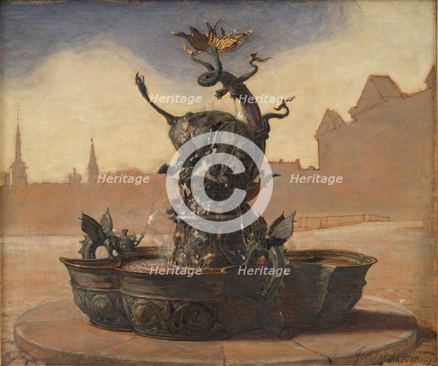 Sketch for Dragespringvandet (the Dragon Fountain);Competition entry for a fountain in...1871-1909. Creator: Joakim Skovgaard.