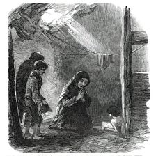 Sketch in a House at Fahey's Quay, Ennis - the Widow Connor and her Dying Child, 1850. Creator: Unknown