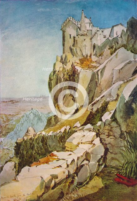 'Sketch in Portugal; Moorish Castle from the Penha; Moorish Castle, Mafra', 1837. Artist: James Holland.