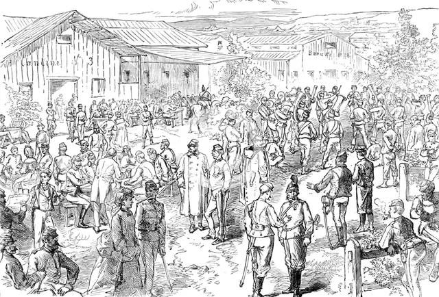 Sketch in the Austrian camp at Bruck: evening amusements, 1871. Creator: Unknown.