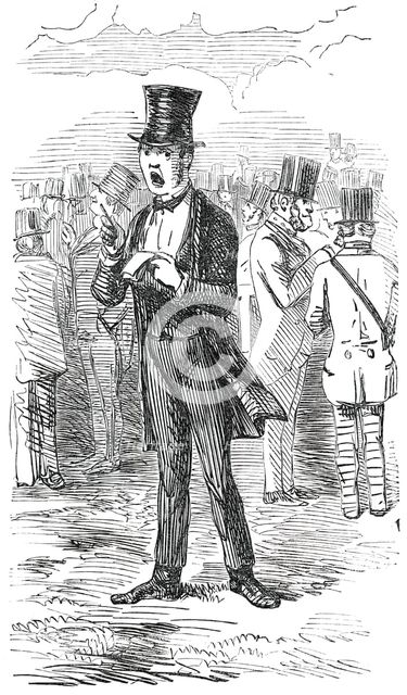 Sketch in the Ring - "I'll Bet Against Clincher", 1850. Creator: John Leech.