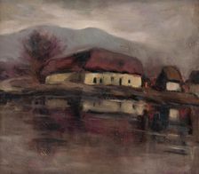 Sketch - landscape with a lake, 1932. Creator: Zolo Palugyay