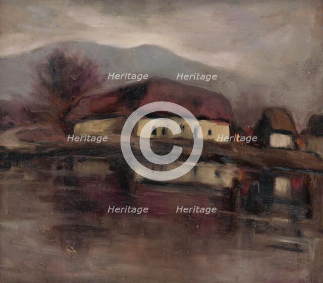 Sketch - landscape with a lake, 1932. Creator: Zolo Palugyay.