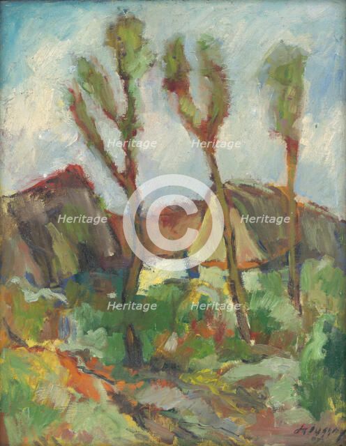 Sketch - landscape with poplars, 1933. Creator: Zolo Palugyay.