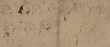 Sketch Page of Facial Studies, likely Maharao Kishor Singh, ca. 1830. Creator: Unknown