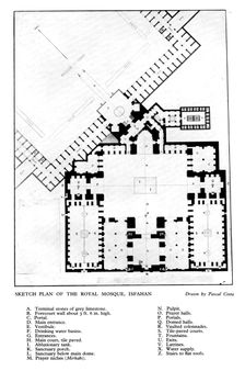 Sketch plan of the Royal Mosque, Isfahan 1931.Artist: Pascal Coste