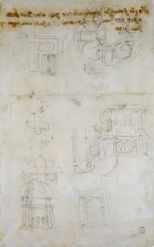 Sketch showing Studies for St Peter's, c1490-1560. Artist: Michelangelo Buonarroti
