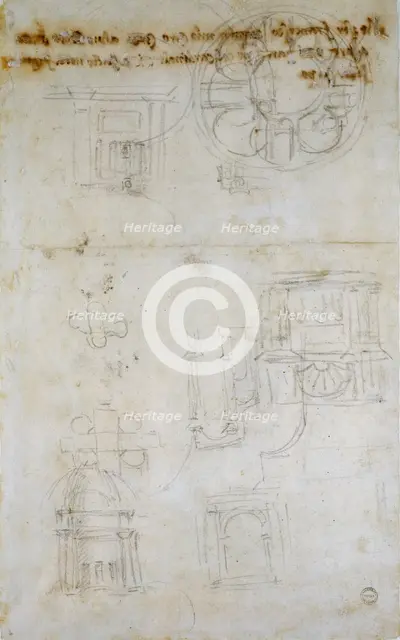 Sketch showing Studies for St Peter's, c1490-1560. Artist: Michelangelo Buonarroti.