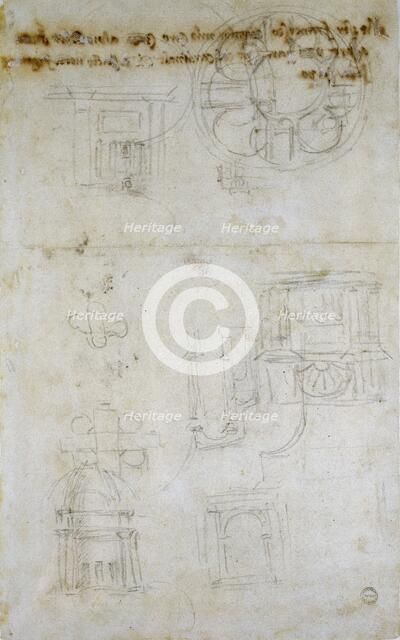 Sketch showing Studies for St Peter's, c1490-1560. Artist: Michelangelo Buonarroti.