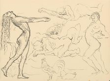 Sketchbook 20 Figures and a Rooster with a Hen, 1st half 20th century. Creator: Arnold Peter Weisz-Kubincan