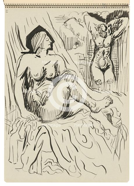 Sketchbook 22 Two Female Nudes, 1st half 20th century. Creator: Arnold Peter Weisz-Kubincan.