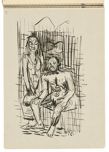 Sketchbook 22 Man and Woman with a Bucket, 1st half 20th century. Creator: Arnold Peter Weisz-Kubincan