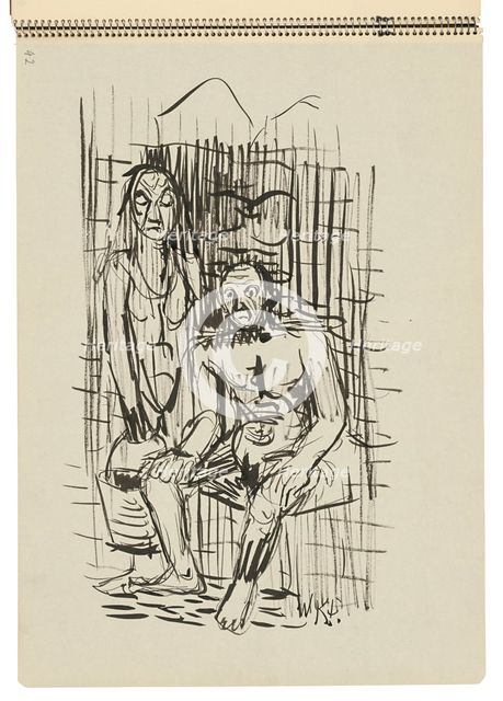 Sketchbook 22 Man and Woman with a Bucket, 1st half 20th century. Creator: Arnold Peter Weisz-Kubincan.