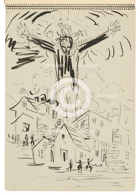 Sketchbook 22 Savior Over the City, 1st half 20th century. Creator: Arnold Peter Weisz-Kubincan.