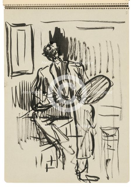 Sketchbook 22 Seated Self-Portrait with Palette, 1st half 20th century. Creator: Arnold Peter Weisz-Kubincan.
