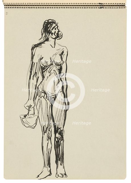 Sketchbook 22 Standing Woman with a basket, 1st half 20th century. Creator: Arnold Peter Weisz-Kubincan.