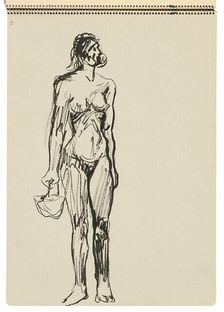 Sketchbook 22 Standing Woman with a basket, 1st half 20th century. Creator: Arnold Peter Weisz-Kubincan