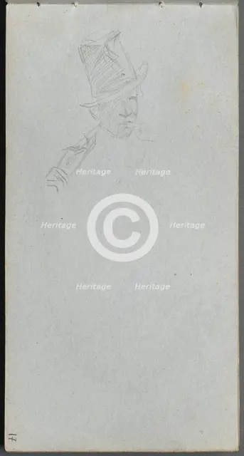 Sketchbook, page 17: Bust of a Man in Top Hat. Creator: Ernest Meissonier (French, 1815-1891).