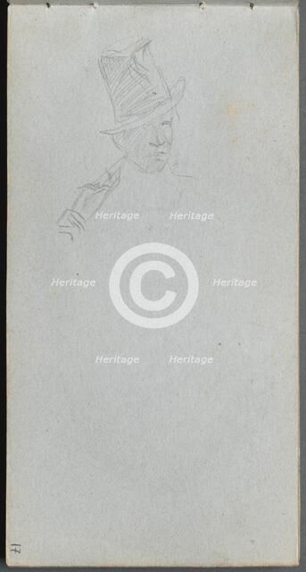 Sketchbook, page 17: Bust of a Man in Top Hat. Creator: Ernest Meissonier (French, 1815-1891).