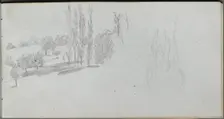 Sketchbook, page 18: Study of a Horse and Landscape Study. Creator: Ernest Meissonier (French, 1815-1891)
