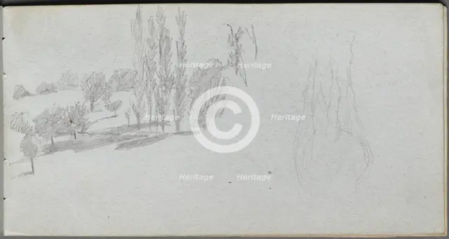 Sketchbook, page 18: Study of a Horse and Landscape Study. Creator: Ernest Meissonier (French, 1815-1891).