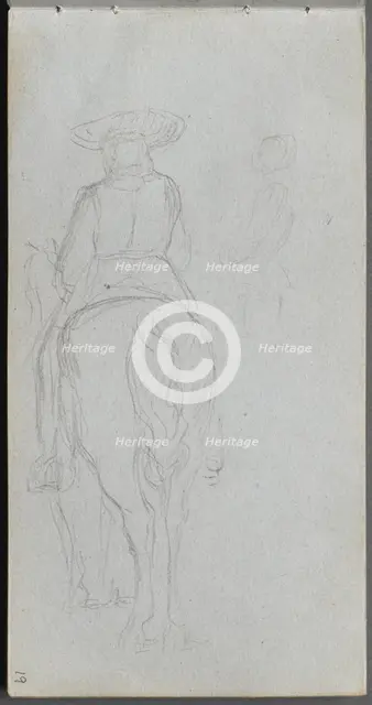 Sketchbook, page 19: Study of a Figure on Horseback seen from behind. Creator: Ernest Meissonier (French, 1815-1891).