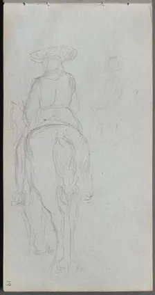 Sketchbook, page 19: Study of a Figure on Horseback seen from behind. Creator: Ernest Meissonier (French, 1815-1891)