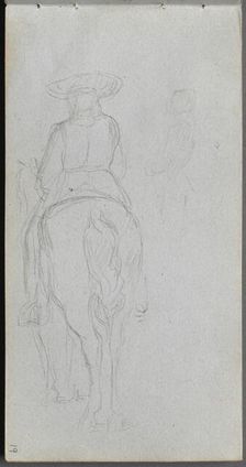 Sketchbook, page 19: Study of a Figure on Horseback seen from behind. Creator: Ernest Meissonier (French, 1815-1891)
