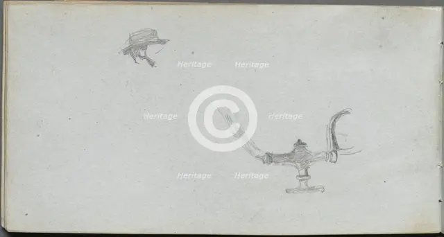 Sketchbook, page 26: Study of a Head and a Lamp. Creator: Ernest Meissonier (French, 1815-1891).