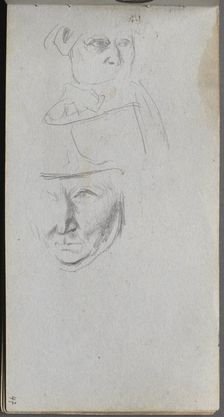 Sketchbook, page 47: Studies of Three Faces. Creator: Ernest Meissonier (French, 1815-1891)