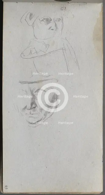Sketchbook, page 47: Studies of Three Faces. Creator: Ernest Meissonier (French, 1815-1891).