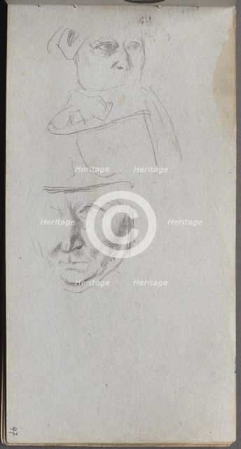 Sketchbook, page 47: Studies of Three Faces. Creator: Ernest Meissonier (French, 1815-1891).