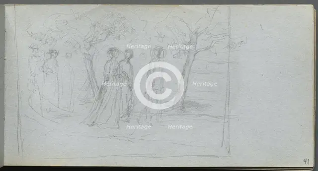 Sketchbook, page 41: Figures in a Landscape. Creator: Ernest Meissonier (French, 1815-1891).