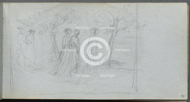 Sketchbook, page 41: Figures in a Landscape. Creator: Ernest Meissonier (French, 1815-1891).
